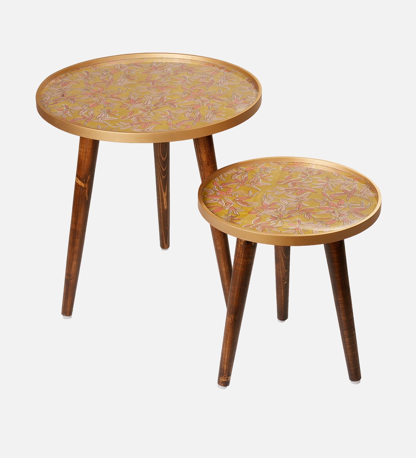 Peach and Gold Floral Round Nesting Tables with Wooden Legs, Side Tables, Wooden Tables, Living Room Decor by A Tiny Mistake