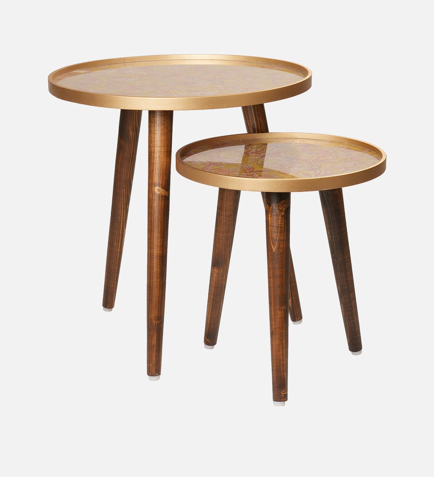 Peach and Gold Floral Round Nesting Tables with Wooden Legs, Side Tables, Wooden Tables, Living Room Decor by A Tiny Mistake