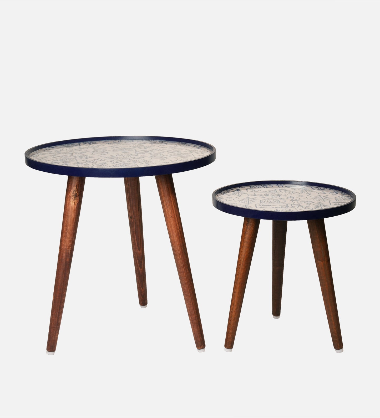 Warli Chitra Round Nesting Tables with Wooden Legs, Side Tables, Wooden Tables, Living Room Decor by A Tiny Mistake