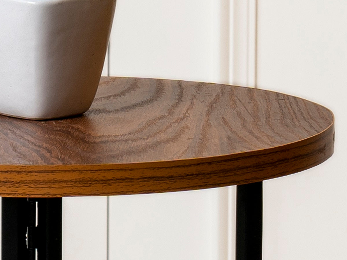 Teak Hues (Charcoal Legs) Round Oblique Side Tables, Wooden Tables, Living Room Decor by A Tiny Mistake