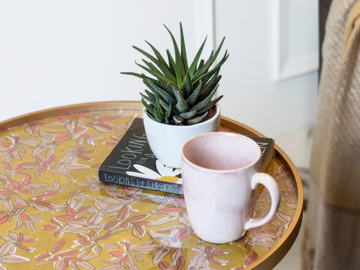 Peach and Gold Floral Round Nesting Tables with Wooden Legs, Side Tables, Wooden Tables, Living Room Decor by A Tiny Mistake