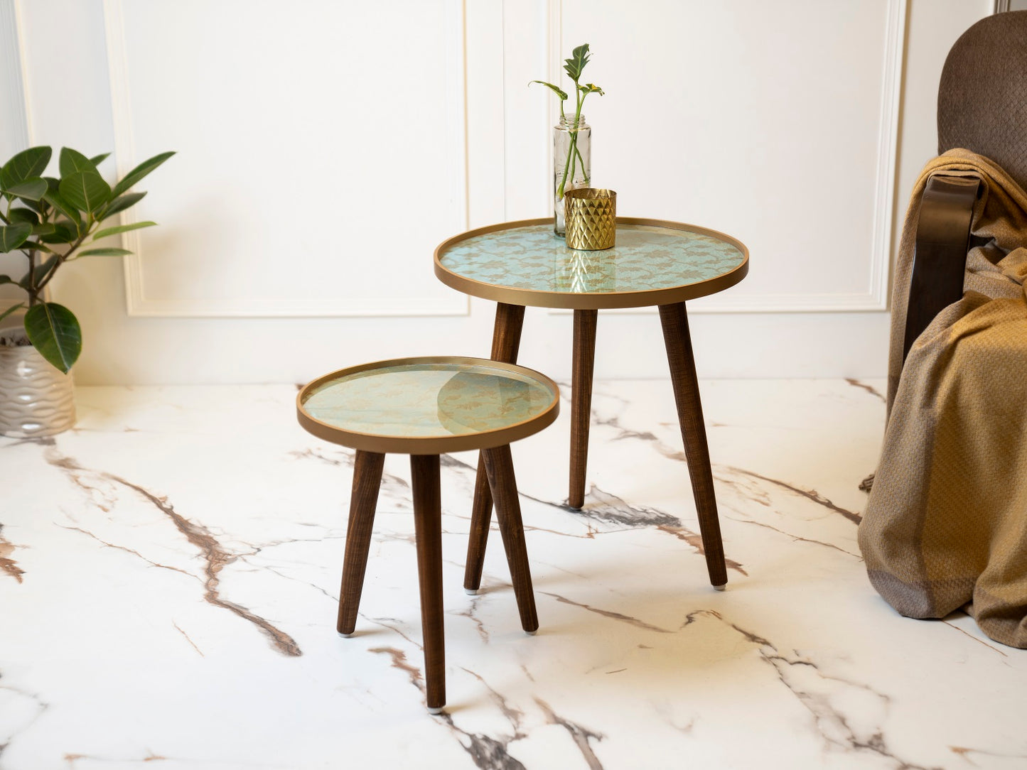Soundarya Round Nesting Tables with Wooden Legs, Side Tables, Wooden Tables, Living Room Decor by A Tiny Mistake