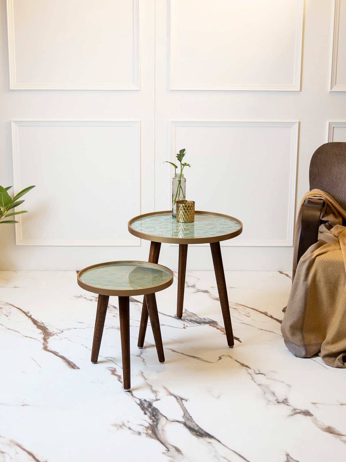 Soundarya Round Nesting Tables with Wooden Legs, Side Tables, Wooden Tables, Living Room Decor by A Tiny Mistake