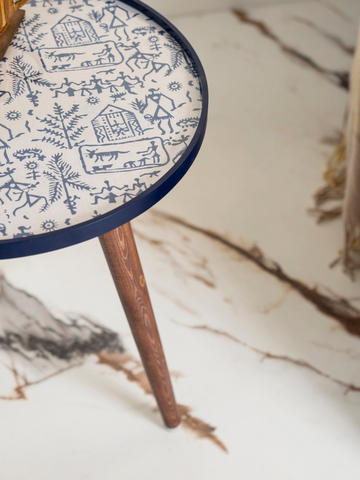 Warli Chitra Round Nesting Tables with Wooden Legs, Side Tables, Wooden Tables, Living Room Decor by A Tiny Mistake