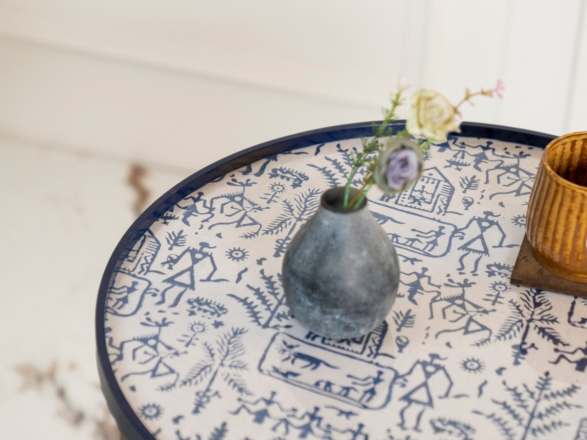 Warli Chitra Round Nesting Tables with Wooden Legs, Side Tables, Wooden Tables, Living Room Decor by A Tiny Mistake