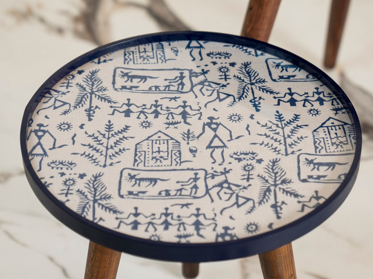 Warli Chitra Round Nesting Tables with Wooden Legs, Side Tables, Wooden Tables, Living Room Decor by A Tiny Mistake