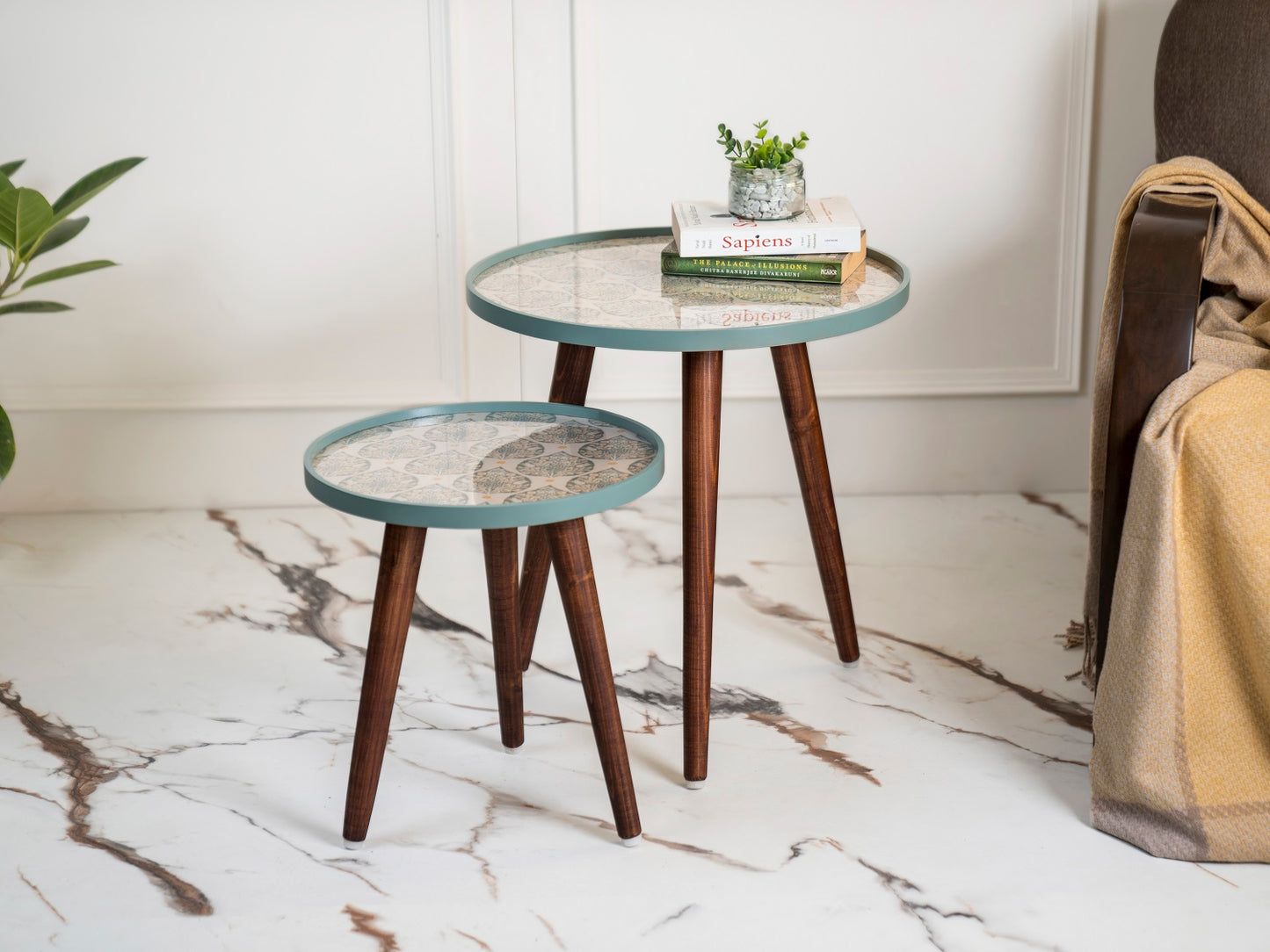 Vriksha Round Nesting Tables with Wooden Legs, Side Tables, Wooden Tables, Living Room Decor by A Tiny Mistake