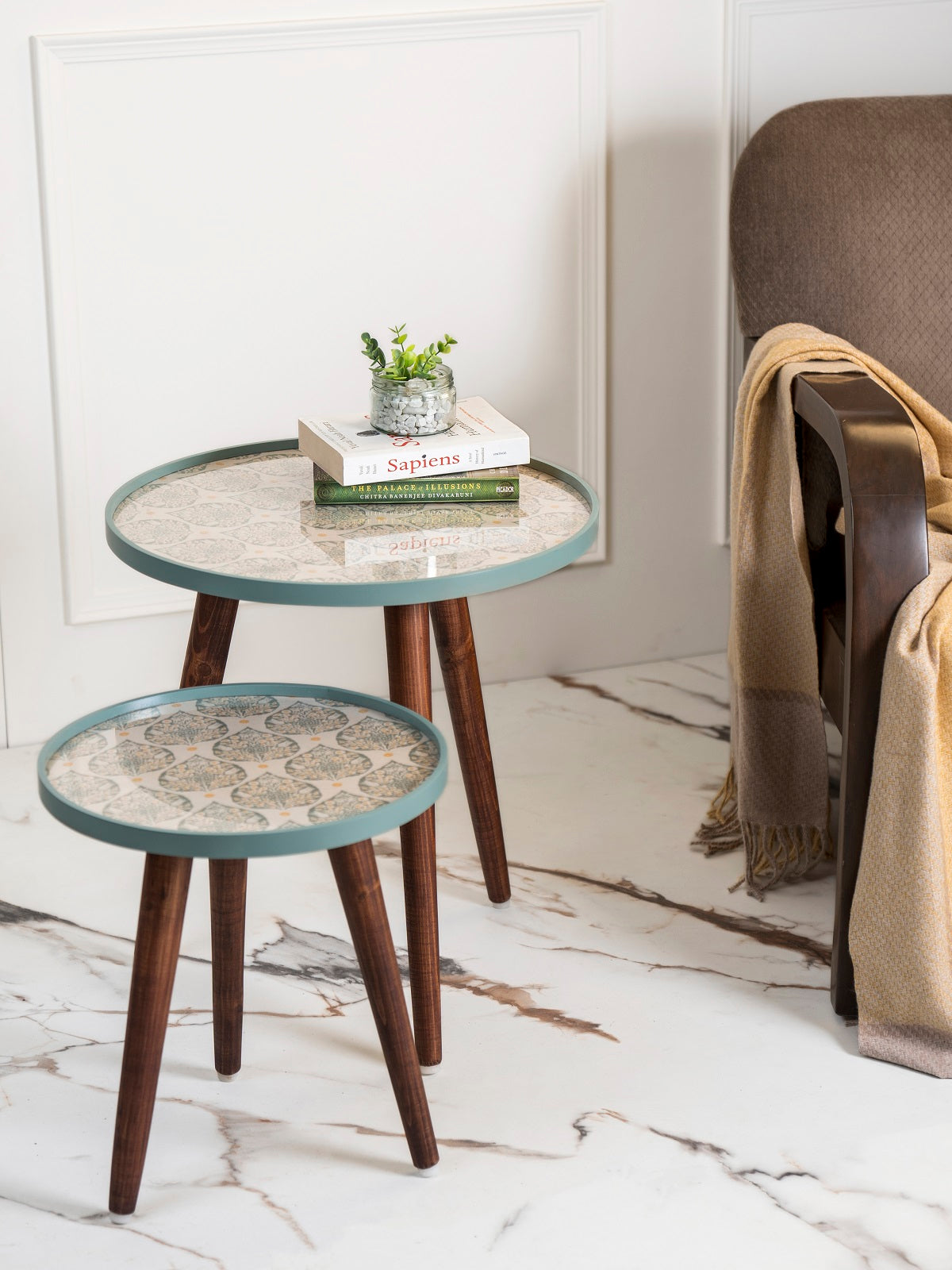 Vriksha Round Nesting Tables with Wooden Legs, Side Tables, Wooden Tables, Living Room Decor by A Tiny Mistake