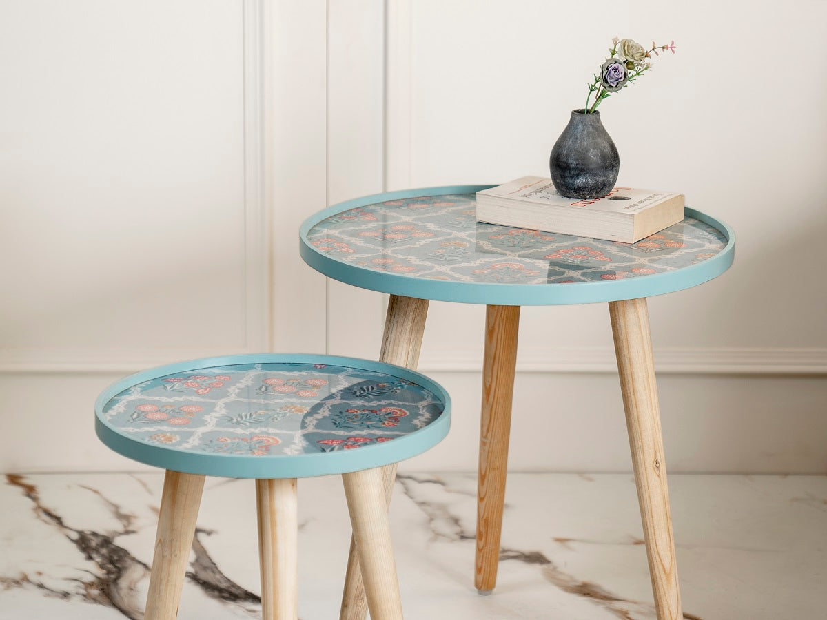 Phool Round Nesting Tables with Wooden Legs, Side Tables, Wooden Tables, Living Room Decor by A Tiny Mistake