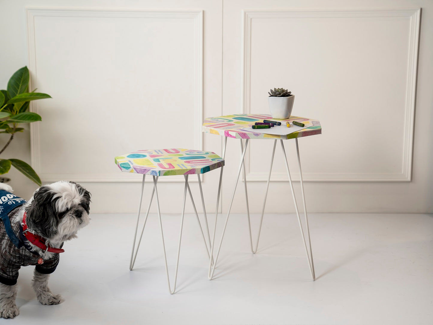 Tiny Doodles Octagon Nesting Tables with Hairpin Legs, Side Tables, Wooden Tables, Living Room Decor by A Tiny Mistake