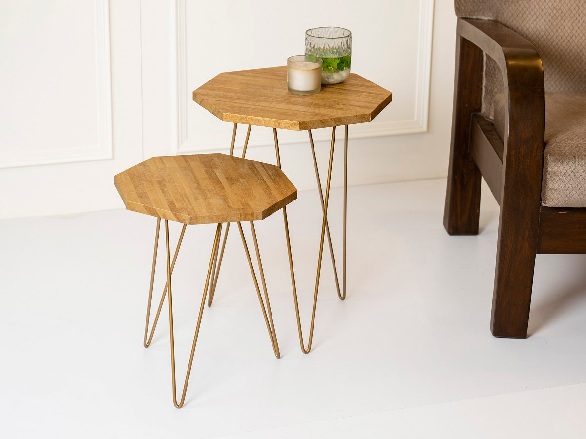 Gold Stacks Octagon Nesting Tables with Hairpin Legs, Side Tables, Wooden Tables, Living Room Decor by A Tiny Mistake