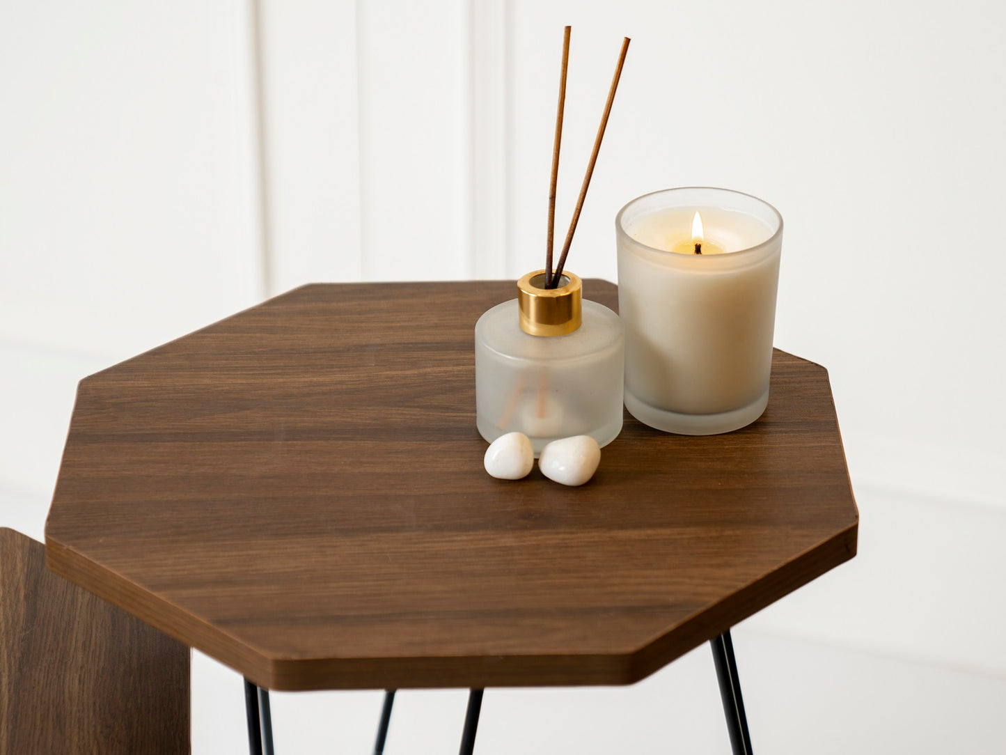 Walnut Hues Octagon Nesting Tables with Hairpin Legs, Side Tables, Wooden Tables, Living Room Decor by A Tiny Mistake