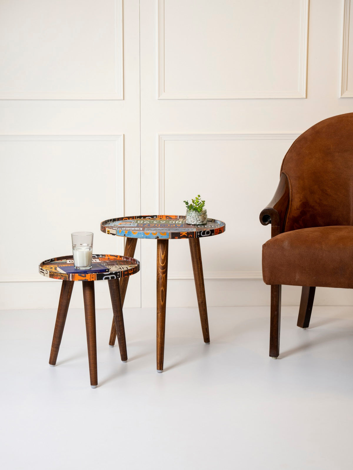 Muddy Miles Round Nesting Tables with Wooden Legs, Side Tables, Wooden Tables, Living Room Decor by A Tiny Mistake