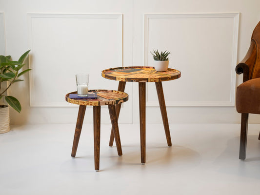 Crushing on Coffee Round Nesting Tables with Wooden Legs, Side Tables, Wooden Tables, Living Room Decor by A Tiny Mistake