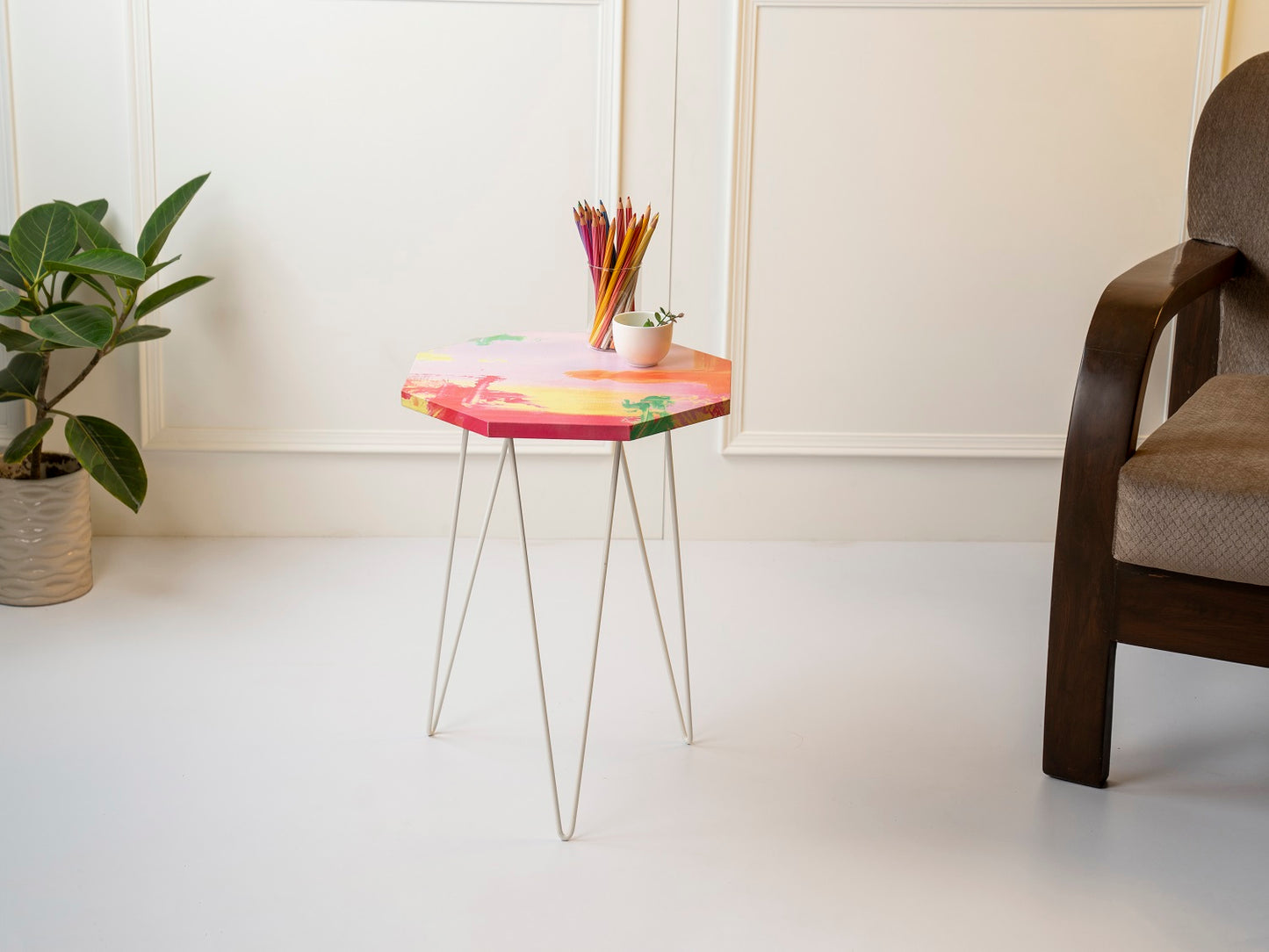 Neon Octagon Side Tables with Hairpin Legs, Side Tables, Wooden Tables, Living Room Decor by A Tiny Mistake