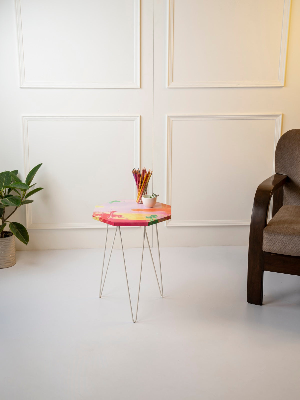 Neon Octagon Side Tables with Hairpin Legs, Side Tables, Wooden Tables, Living Room Decor by A Tiny Mistake