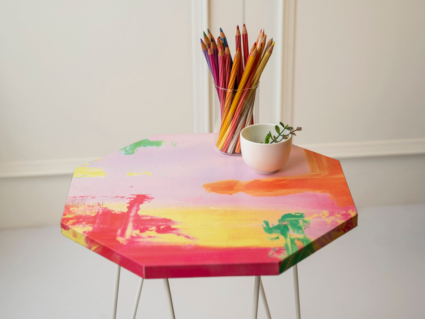 Neon Octagon Side Tables with Hairpin Legs, Side Tables, Wooden Tables, Living Room Decor by A Tiny Mistake
