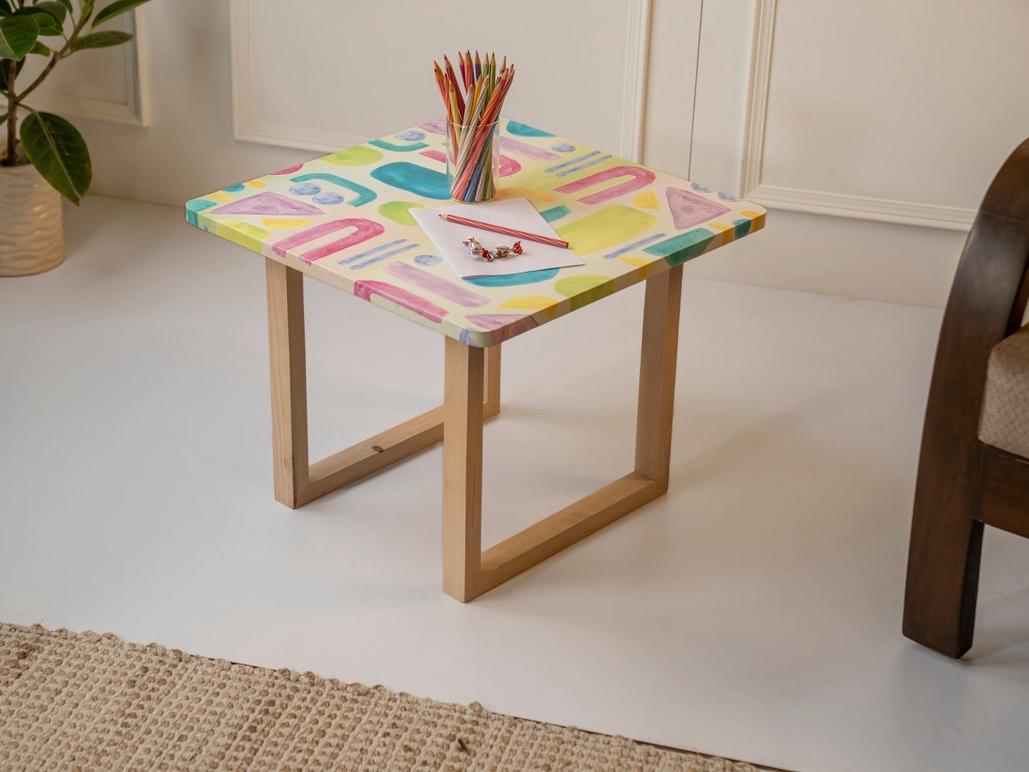 Tiny Doodles Square Coffee Tables, Wooden Tables, Coffee Tables, Center Tables, Living Room Decor by A Tiny Mistake