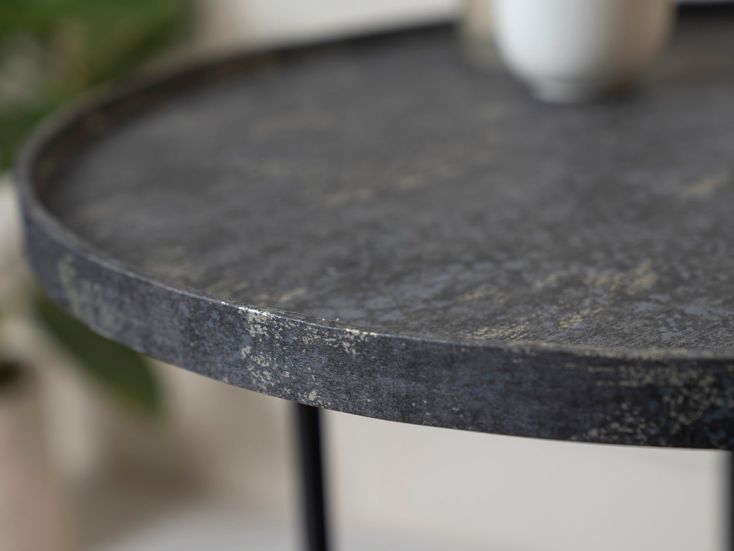 Transcendent Tinge Dark Blue Round Oblique Nesting Tables, Side Tables, Wooden Tables, Living Room Decor by A Tiny Mistake