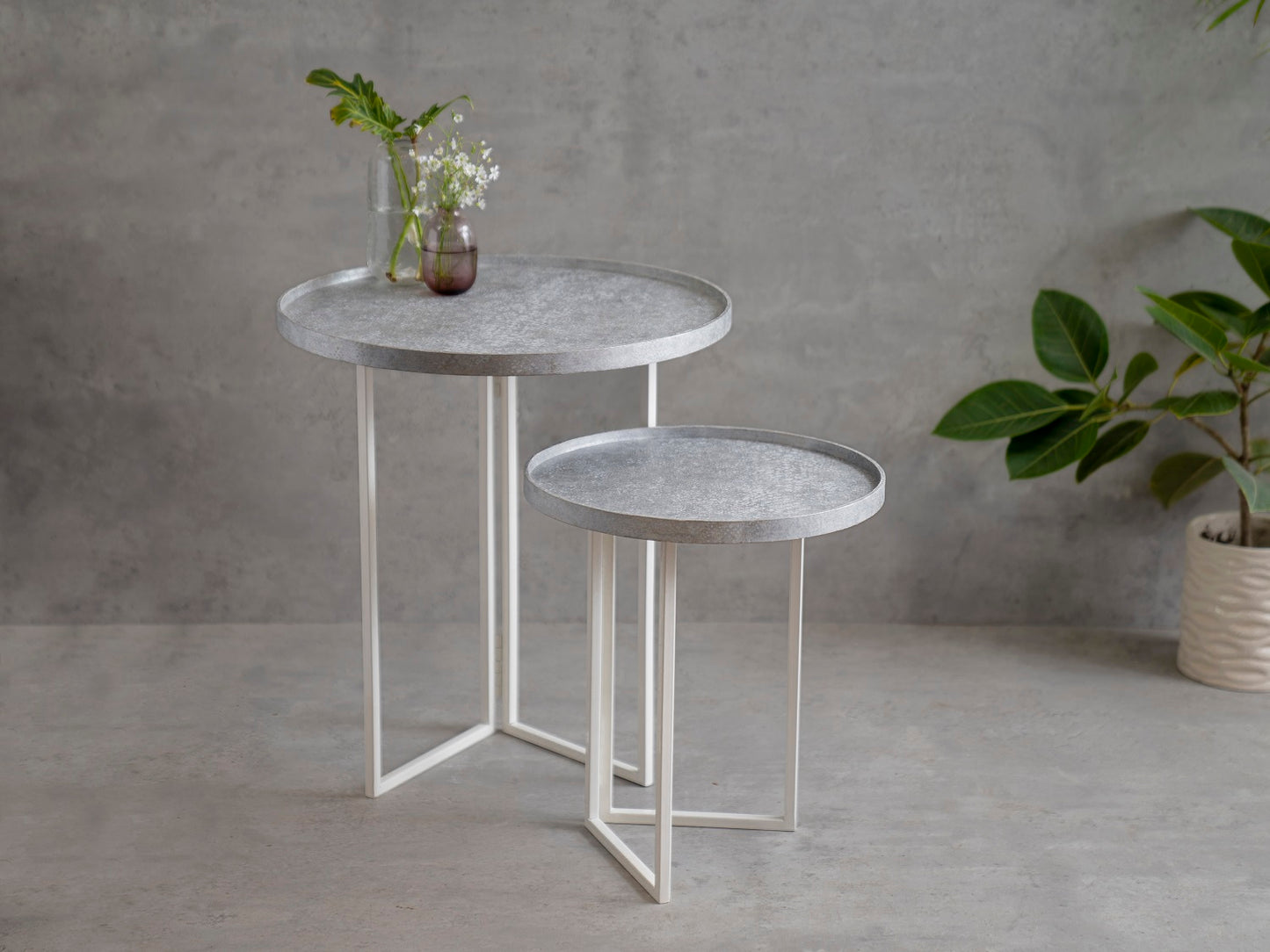 Transcendent Tinge Powder Blue Round Oblique Nesting Tables, Side Tables, Wooden Tables, Living Room Decor by A Tiny Mistake