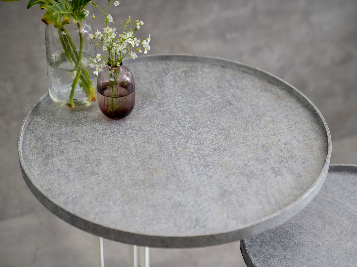 Transcendent Tinge Powder Blue Round Oblique Nesting Tables, Side Tables, Wooden Tables, Living Room Decor by A Tiny Mistake