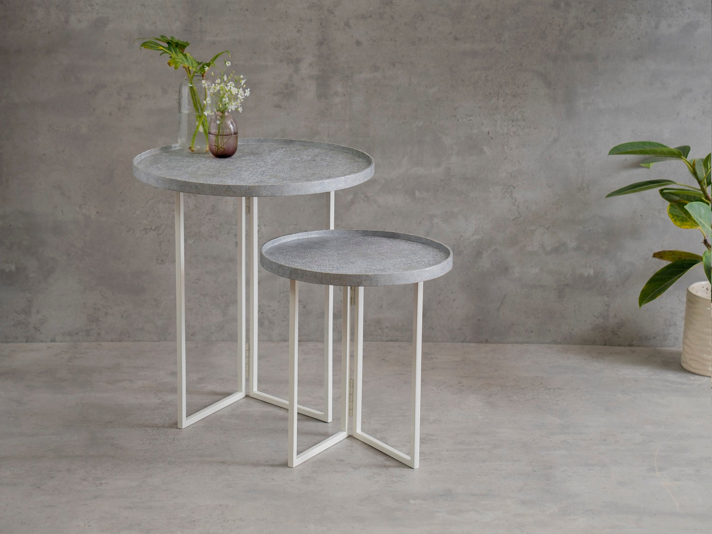 Transcendent Tinge Powder Blue Round Oblique Nesting Tables, Side Tables, Wooden Tables, Living Room Decor by A Tiny Mistake