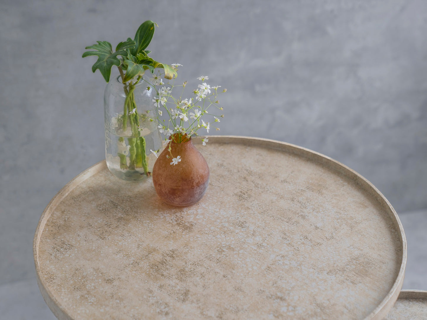 Transcendent Tinge Light Gold Round Oblique Nesting Tables, Side Tables, Wooden Tables, Living Room Decor by A Tiny Mistake