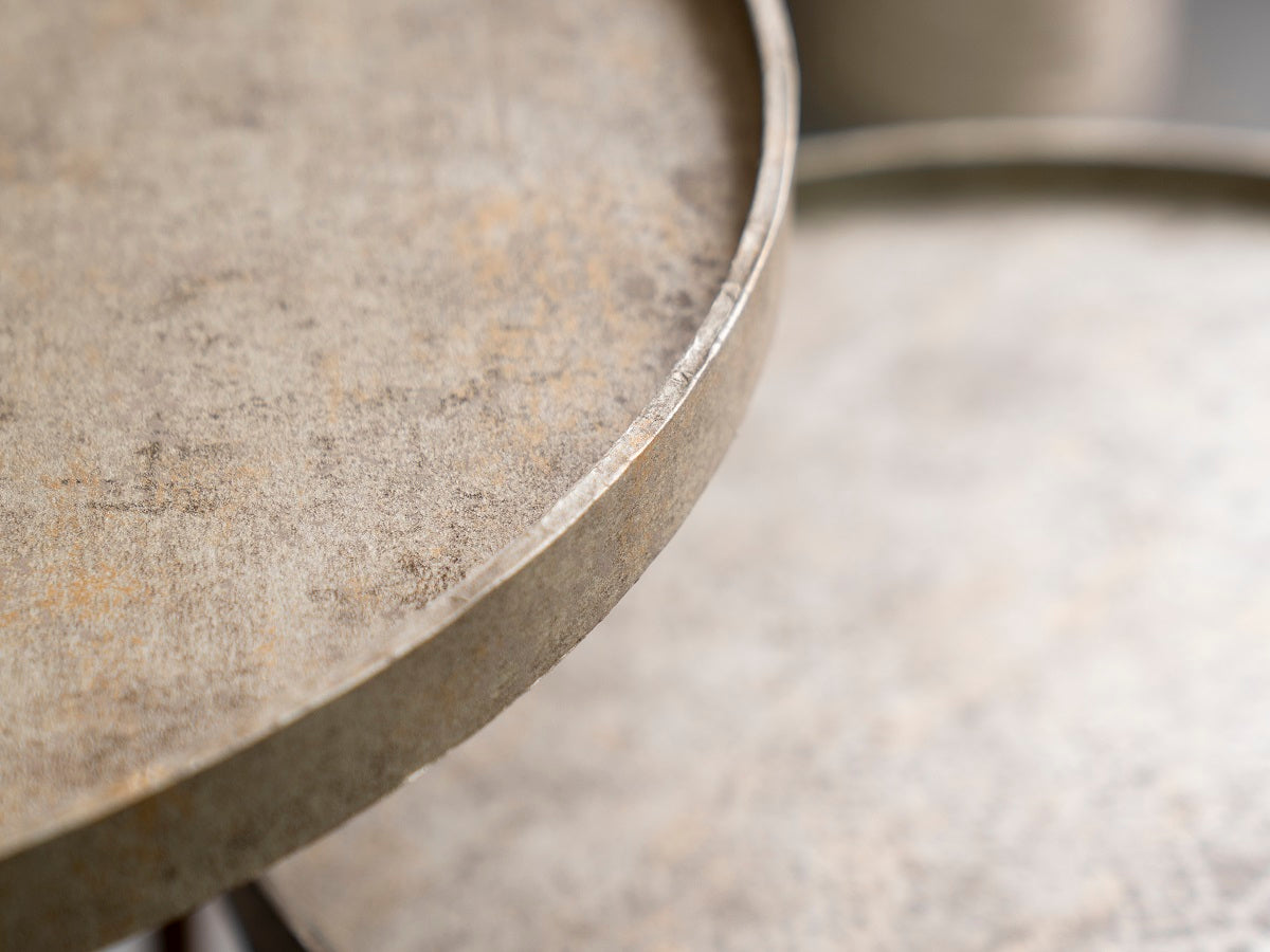 Transcendent Tinge Dark Gold Round Oblique Nesting Tables, Side Tables, Wooden Tables, Living Room Decor by A Tiny Mistake
