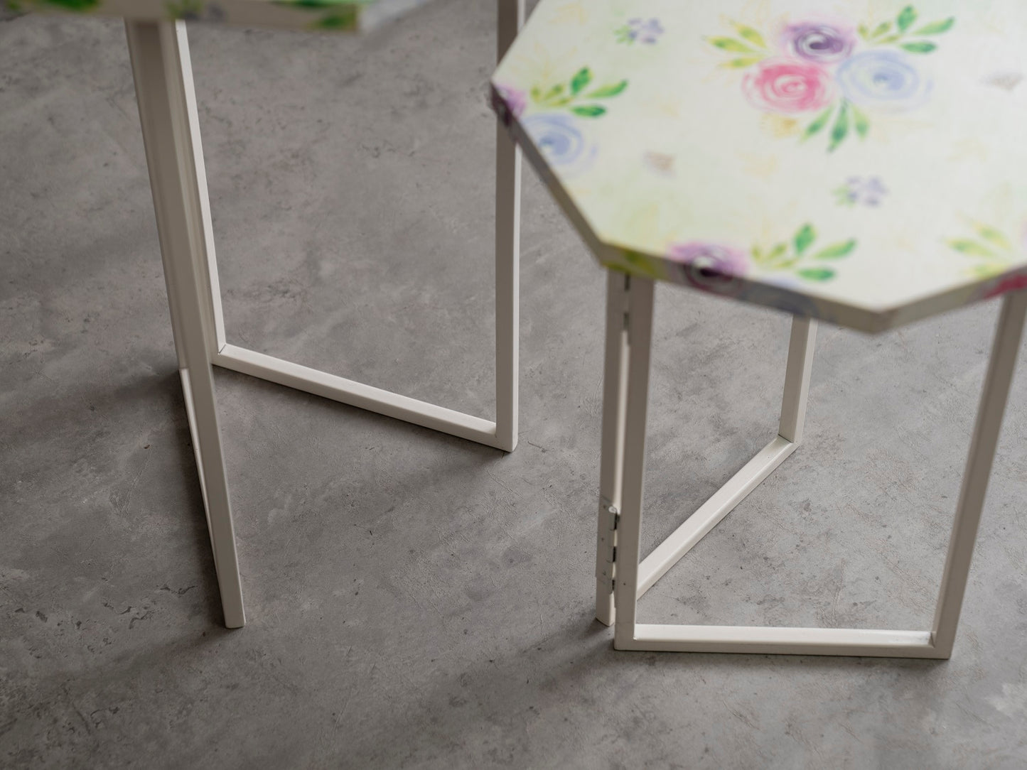 Blush Roses Octagon Oblique Nesting Tables, Side Tables, Wooden Tables, Living Room Decor by A Tiny Mistake