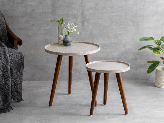 Weave Round Nesting Tables with Wooden Legs, Side Tables, Wooden Tables, Living Room Decor by A Tiny Mistake