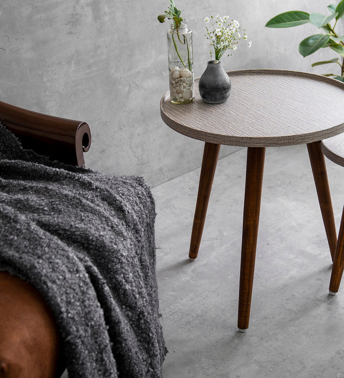 Weave Round Nesting Tables with Wooden Legs, Side Tables, Wooden Tables, Living Room Decor by A Tiny Mistake