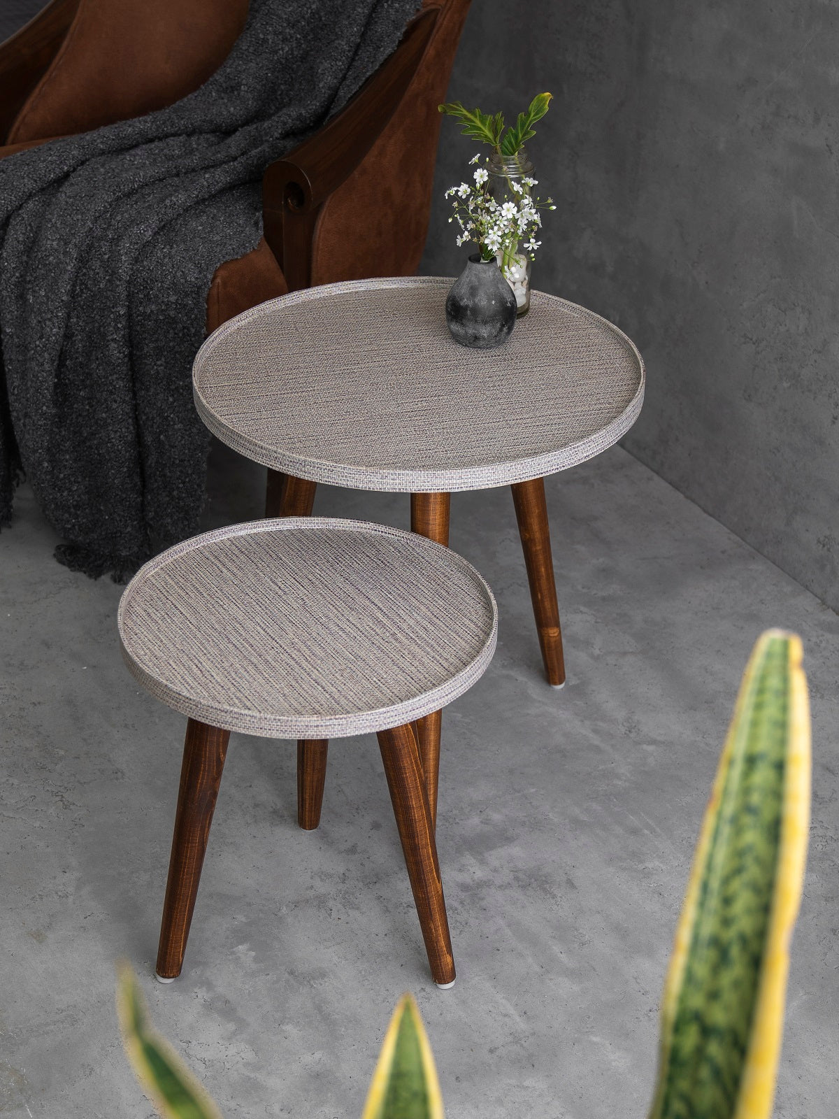 Weave Round Nesting Tables with Wooden Legs, Side Tables, Wooden Tables, Living Room Decor by A Tiny Mistake