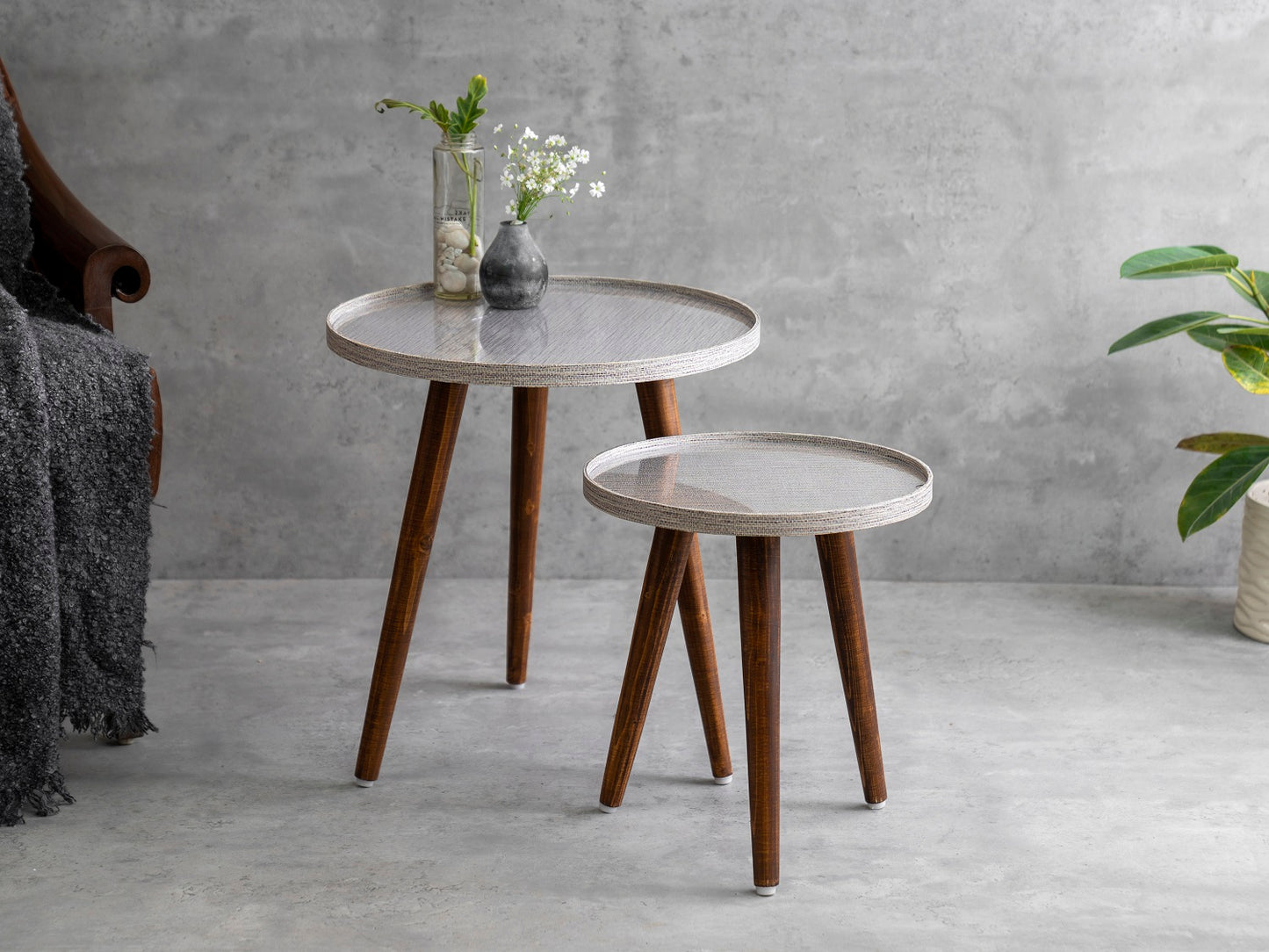 Weave Round Nesting Tables with Wooden Legs, Side Tables, Wooden Tables, Living Room Decor by A Tiny Mistake