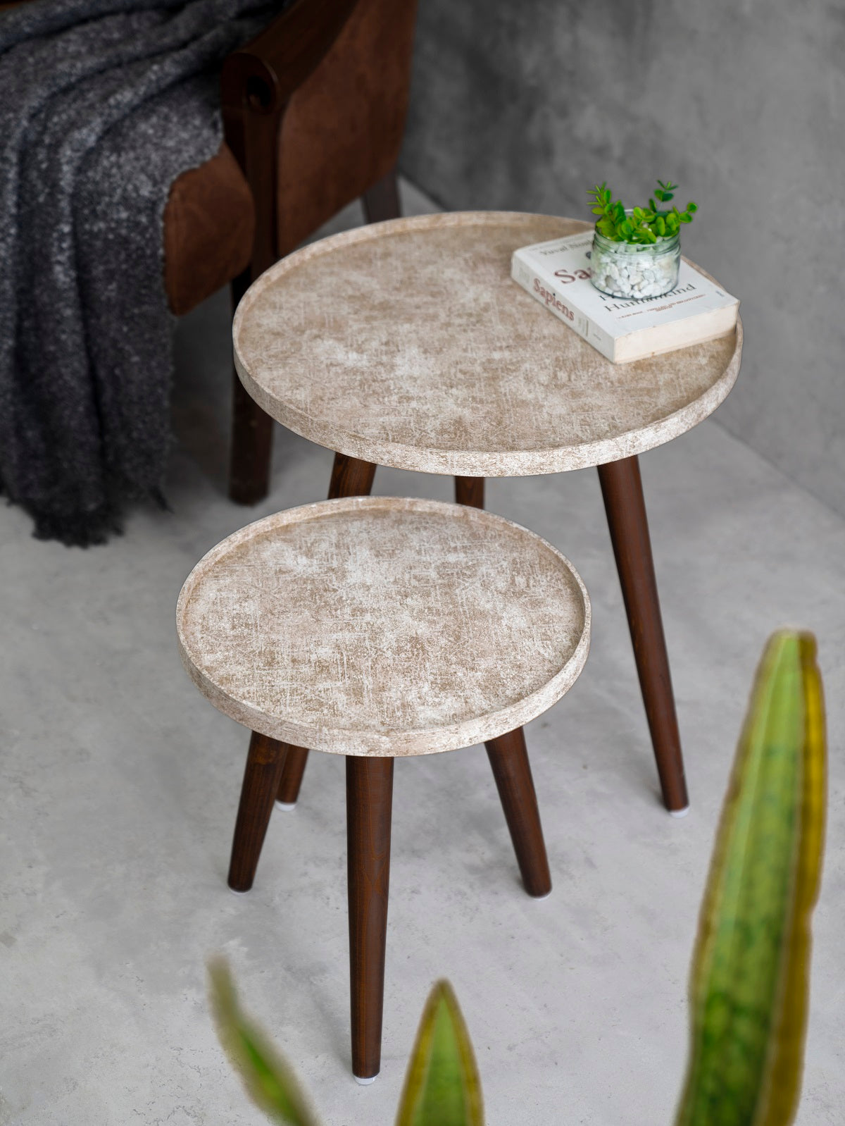 Ethereal Gold Round Nesting Tables with Wooden Legs, Side Tables, Wooden Tables, Living Room Decor by A Tiny Mistake