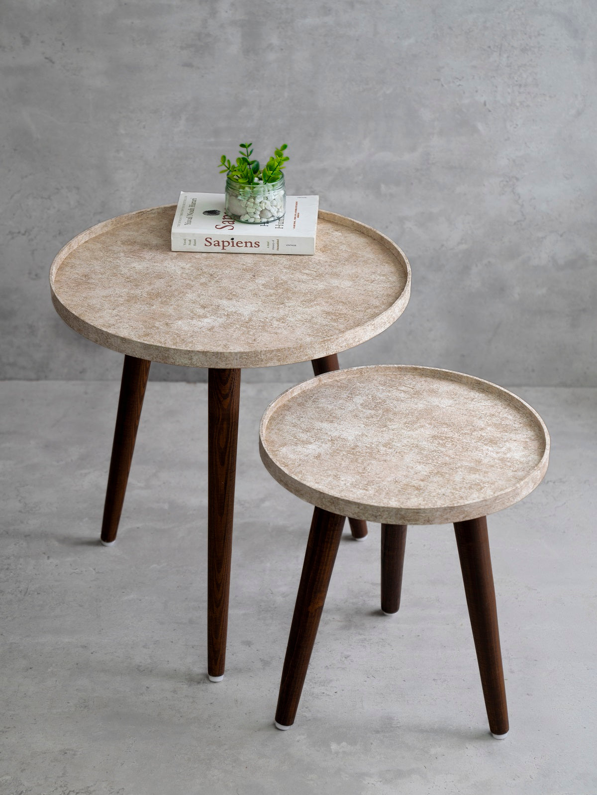 Ethereal Gold Round Nesting Tables with Wooden Legs, Side Tables, Wooden Tables, Living Room Decor by A Tiny Mistake