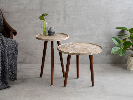 Oasis Inverse Round Nesting Tables with Wooden Legs, Side Tables, Wooden Tables, Living Room Decor by A Tiny Mistake