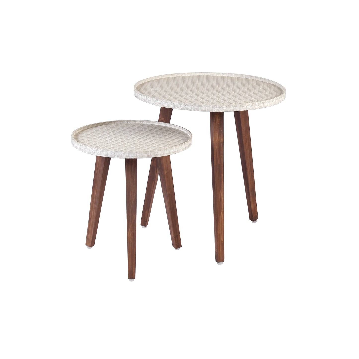 A Tiny Mistake Herringbone Beige Wooden Nesting Tables (Set of 2), Living Room Decor
