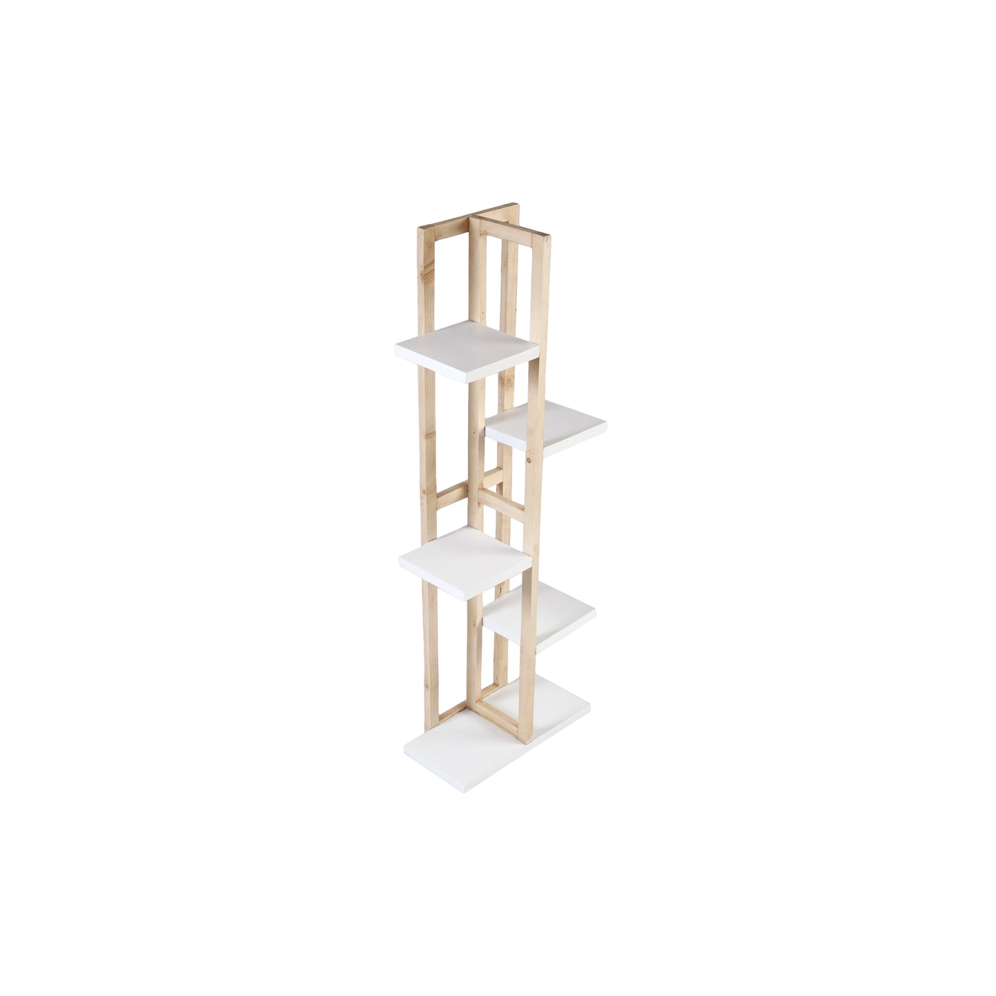 A Tiny MistakeAll Purpose Five Tier Stand (One Piece) (For Planters, Ornaments and Accessories) (Natural Pine Wood Stand with White Planks)