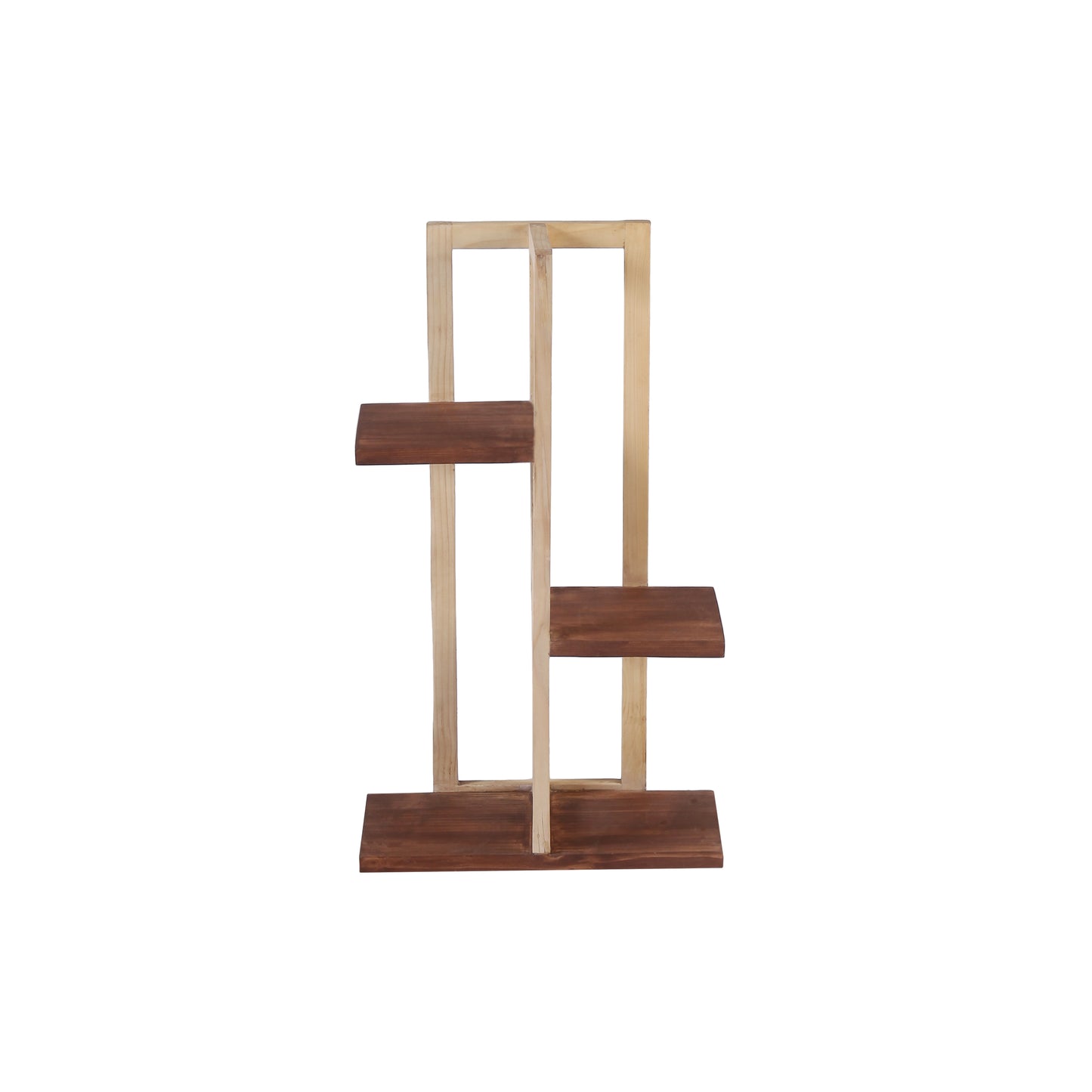 A Tiny Mistake All Purpose Three Tier Stand (One Piece) (For Planters, Ornaments and Accessories) (Natural Pine Wood Stand with Dark Planks)