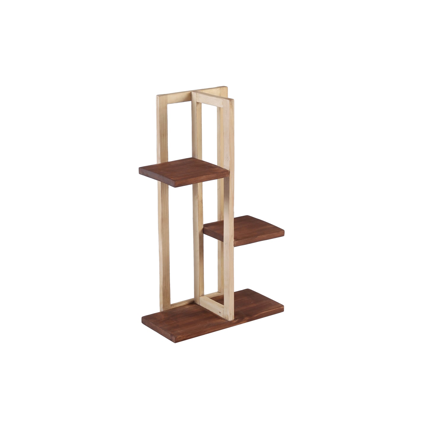 A Tiny Mistake All Purpose Three Tier Stand (One Piece) (For Planters, Ornaments and Accessories) (Natural Pine Wood Stand with Dark Planks)