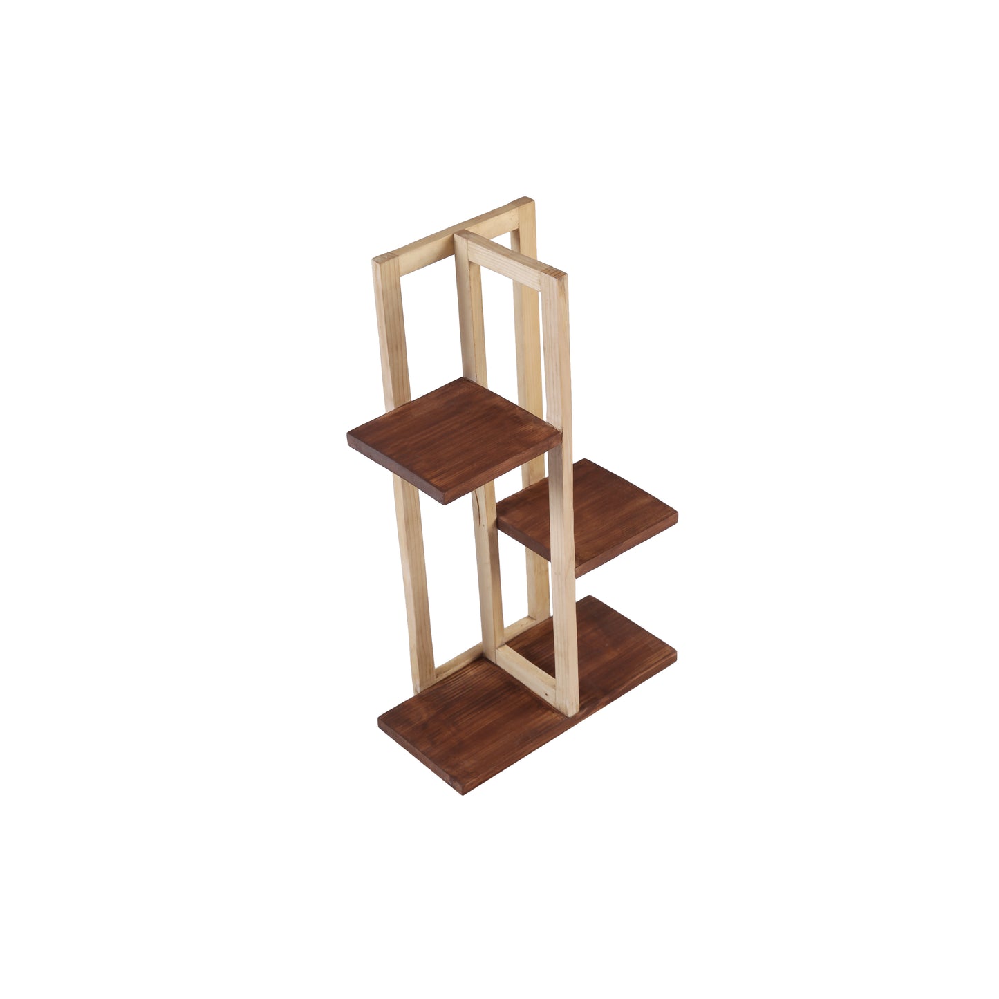 A Tiny Mistake All Purpose Three Tier Stand (One Piece) (For Planters, Ornaments and Accessories) (Natural Pine Wood Stand with Dark Planks)