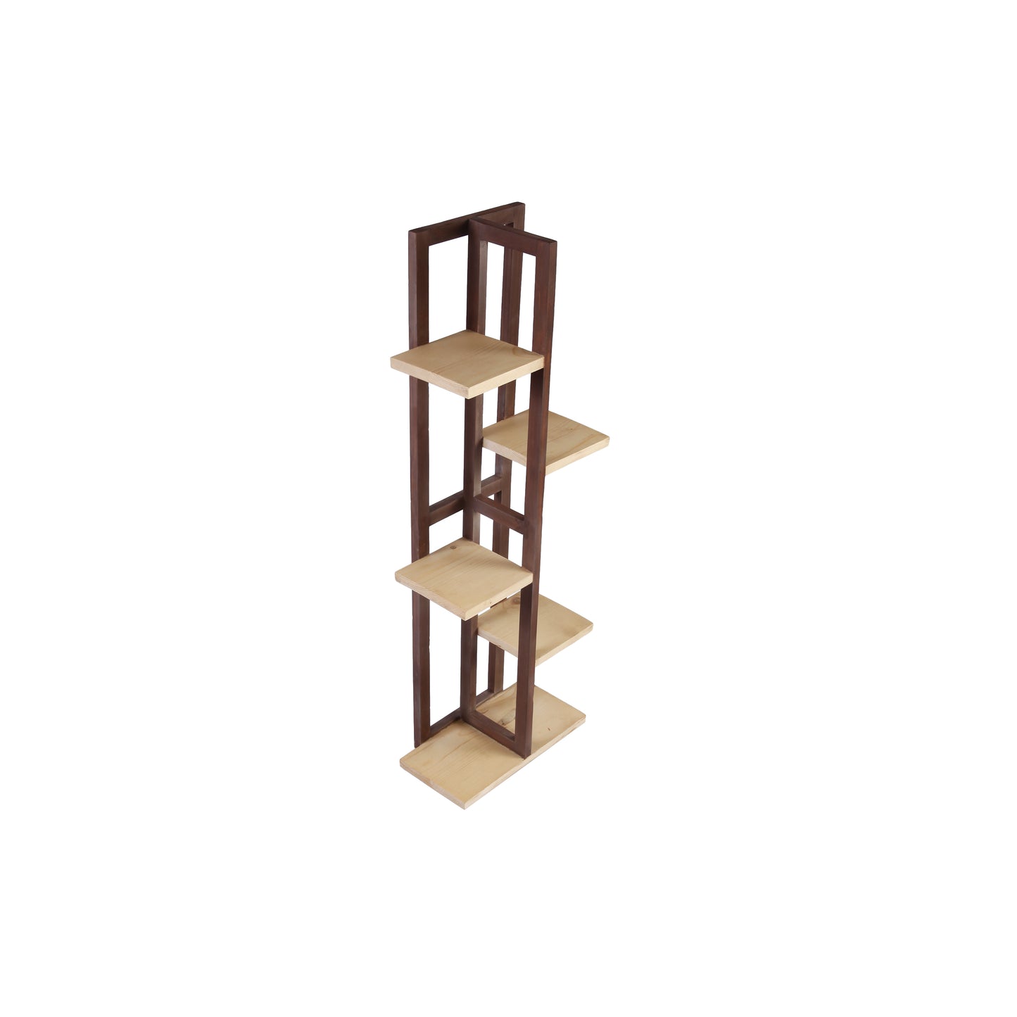 A Tiny Mistake All Purpose Five Tier Stand (One Piece) (For Planters, Ornaments and Accessories) (Dark Stand with Natural Pine Wood Planks)