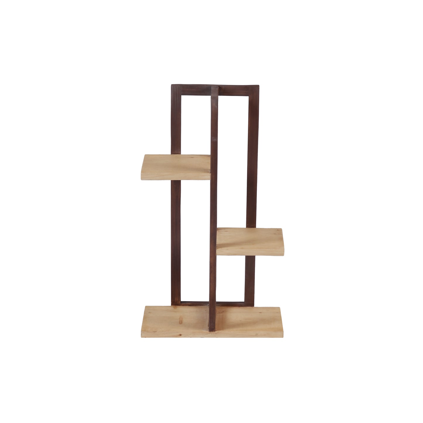 A Tiny Mistake All Purpose Three Tier Stand (One Piece) (For Planters, Ornaments and Accessories) (Dark Stand with Natural Pine Wood Planks)