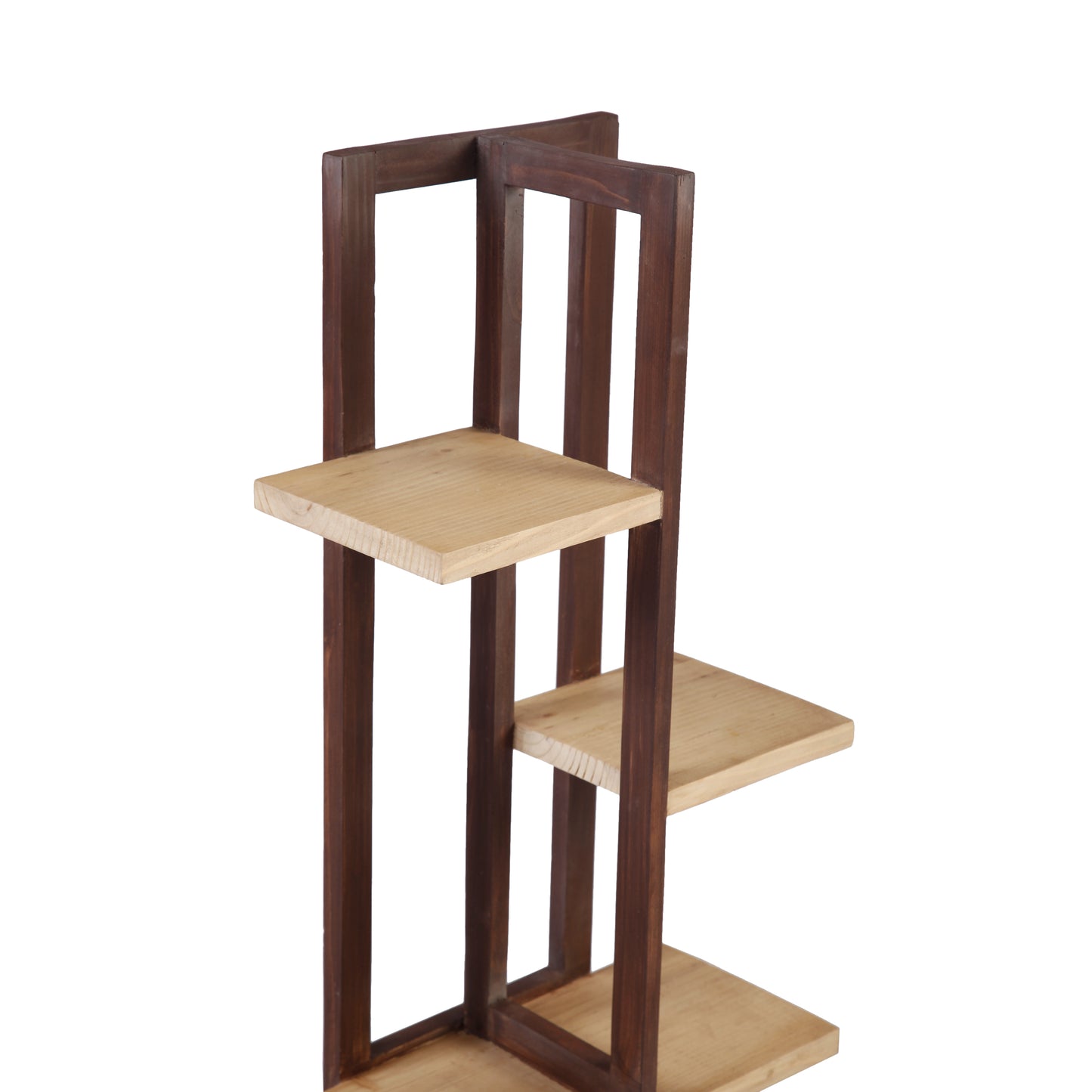 A Tiny Mistake All Purpose Three Tier Stand (One Piece) (For Planters, Ornaments and Accessories) (Dark Stand with Natural Pine Wood Planks)