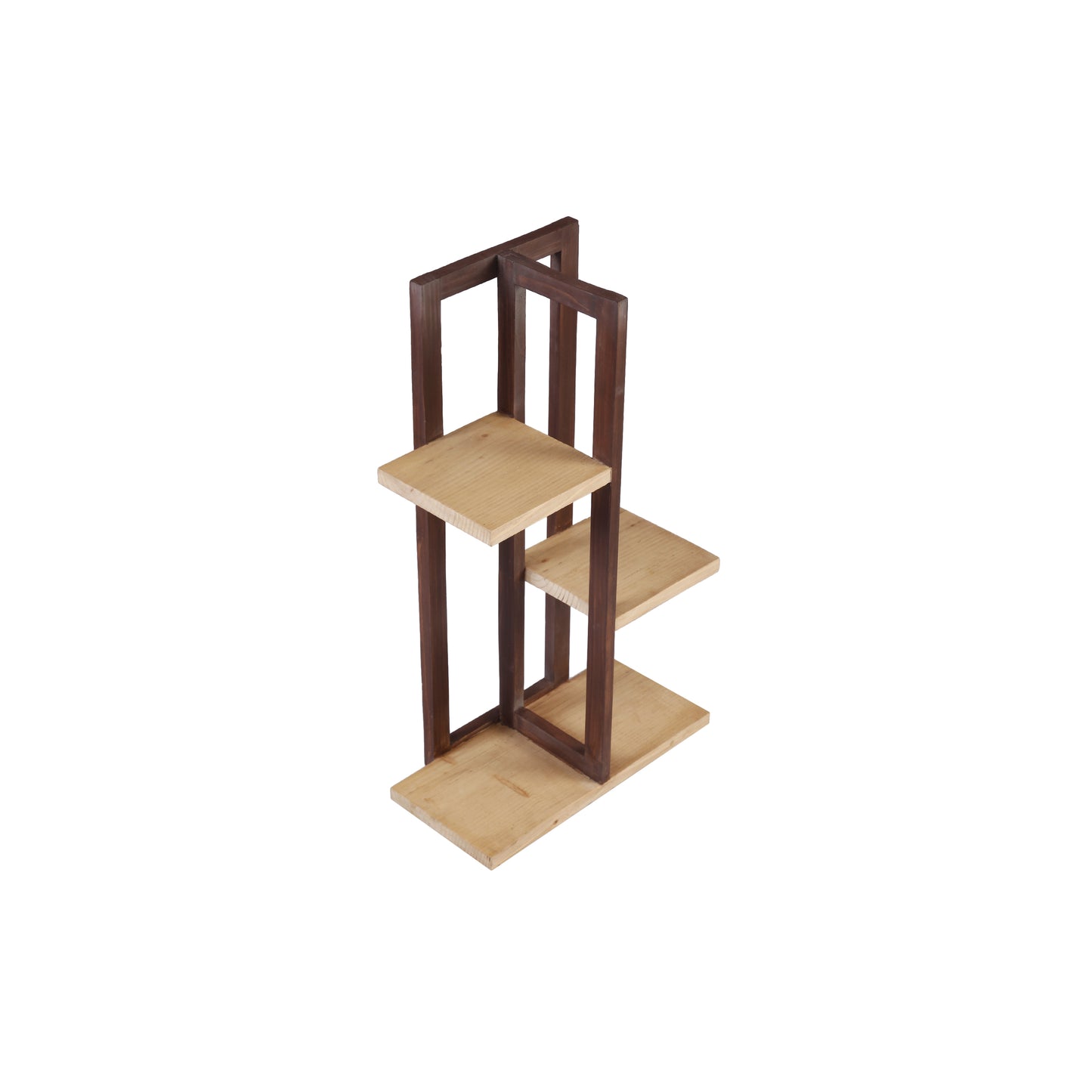 A Tiny Mistake All Purpose Three Tier Stand (One Piece) (For Planters, Ornaments and Accessories) (Dark Stand with Natural Pine Wood Planks)