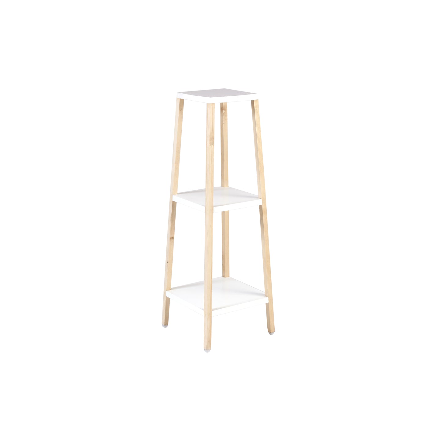 A Tiny Mistake Square Four Legged Tapering Three Tier Decorative Stand (Three Tiers) (White Base with Light Legs)