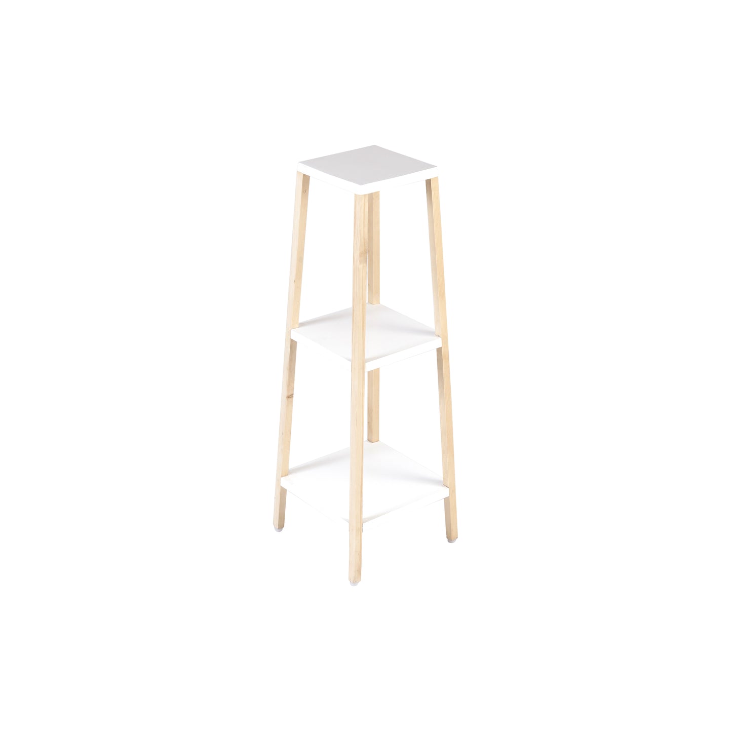 A Tiny Mistake Square Four Legged Tapering Three Tier Decorative Stand (Three Tiers) (White Base with Light Legs)