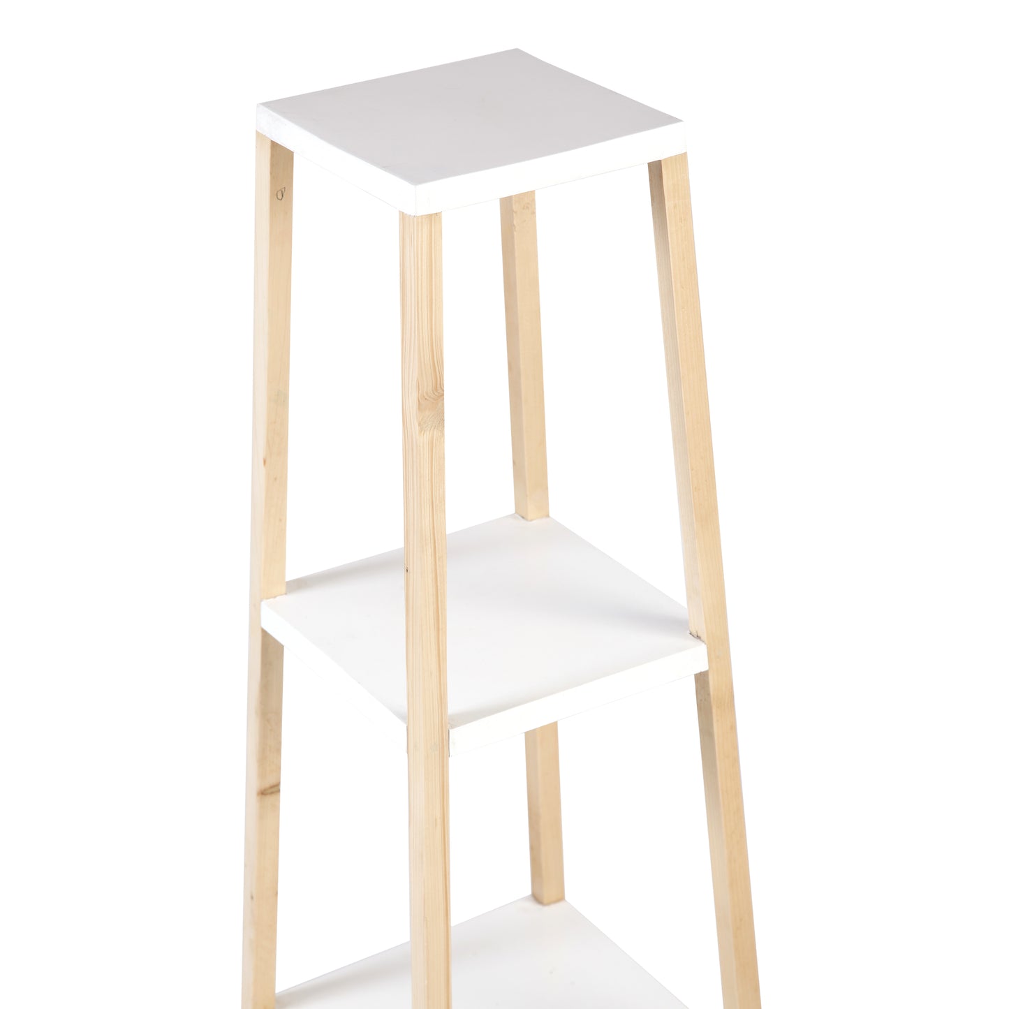 A Tiny Mistake Square Four Legged Tapering Three Tier Decorative Stand (Three Tiers) (White Base with Light Legs)