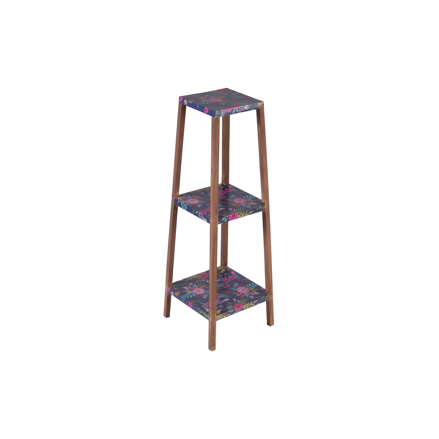 A Tiny Mistake Square Four Legged Tapering Three Tier Decorative Stand (Three Tiers) (Floral Base with Dark Legs)