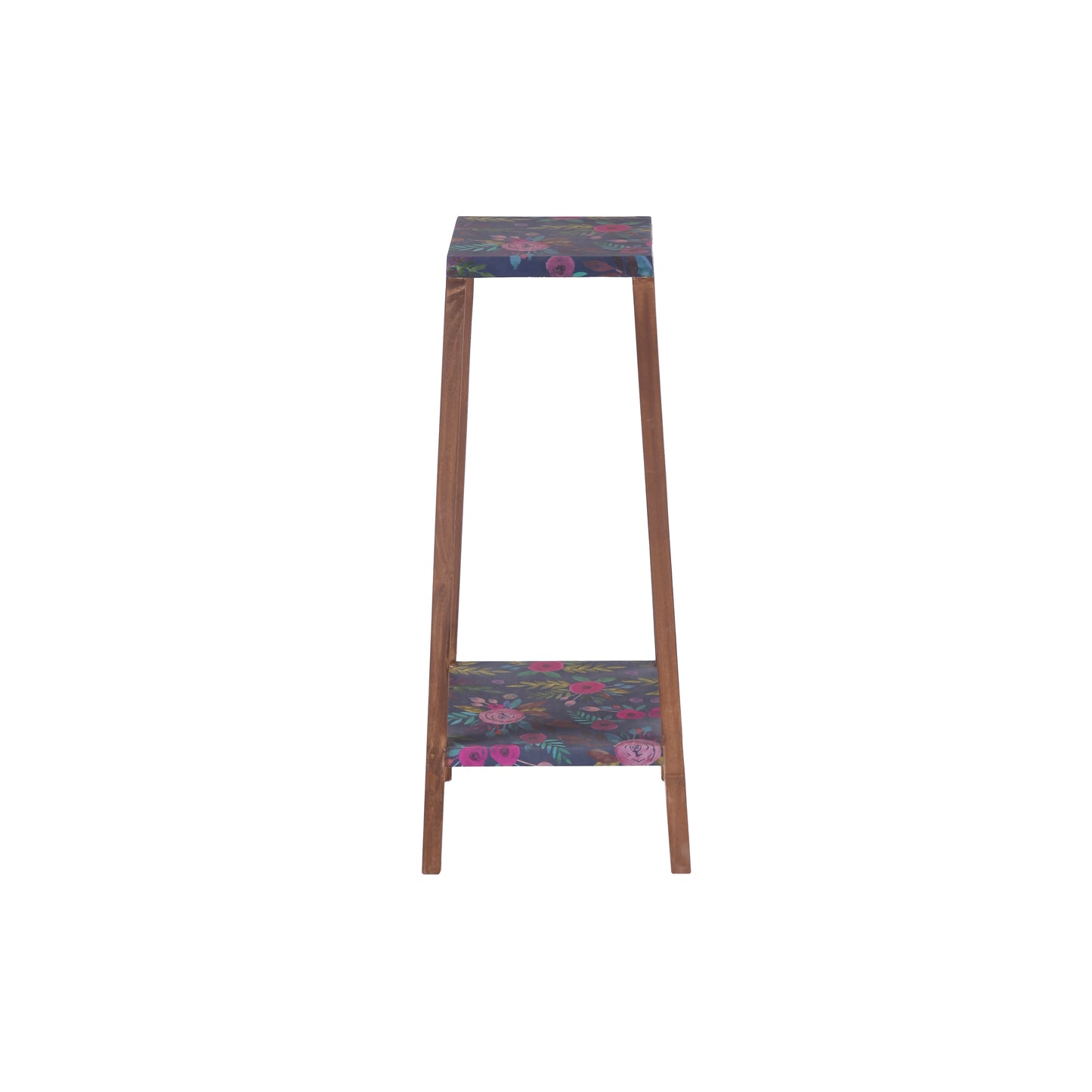 A Tiny Mistake Square Four Legged Tapering Two Tier Decorative Stand (Two Tiers) (Floral Base with Dark Legs)